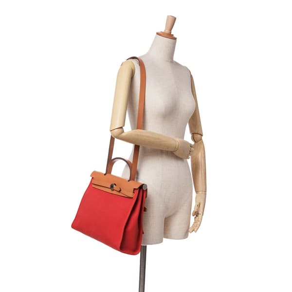 Pre-owned Hermès Toile Herbag Zip 31 Orange