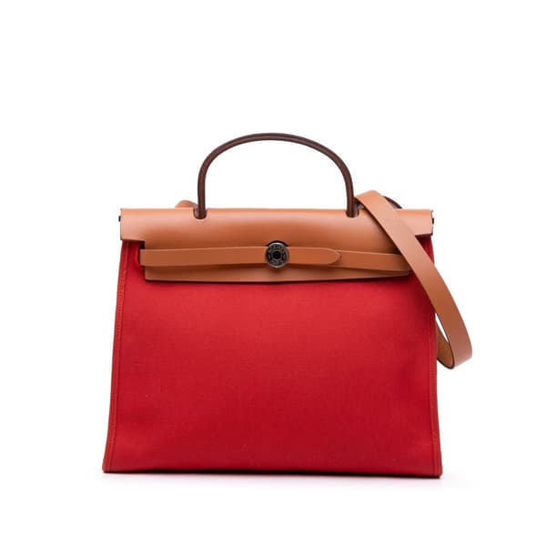 Pre-owned Hermès Toile Herbag Zip 31 Orange