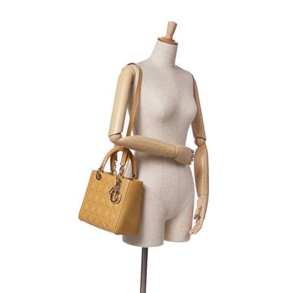 Pre-owned Dior Medium Patent Cannage Lady Dior Brown