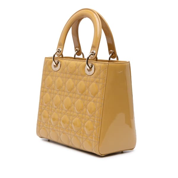 Pre-owned Dior Medium Patent Cannage Lady Dior Brown