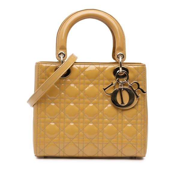 Pre-owned Dior Medium Patent Cannage Lady Dior Brown