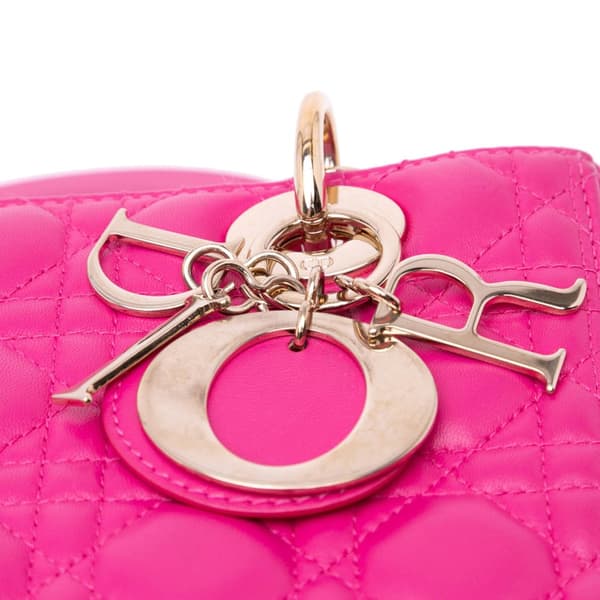 Pre-owned Dior Medium Lambskin Cannage Lady Dior Pink