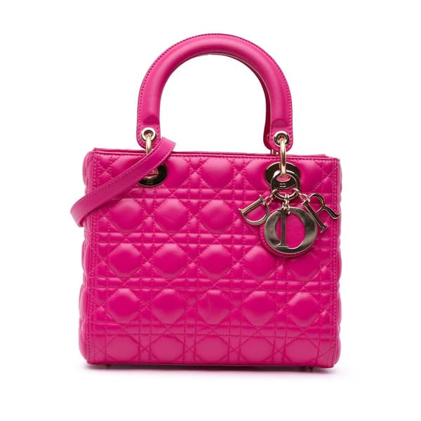 Pre-owned Dior Medium Lambskin Cannage Lady Dior Pink