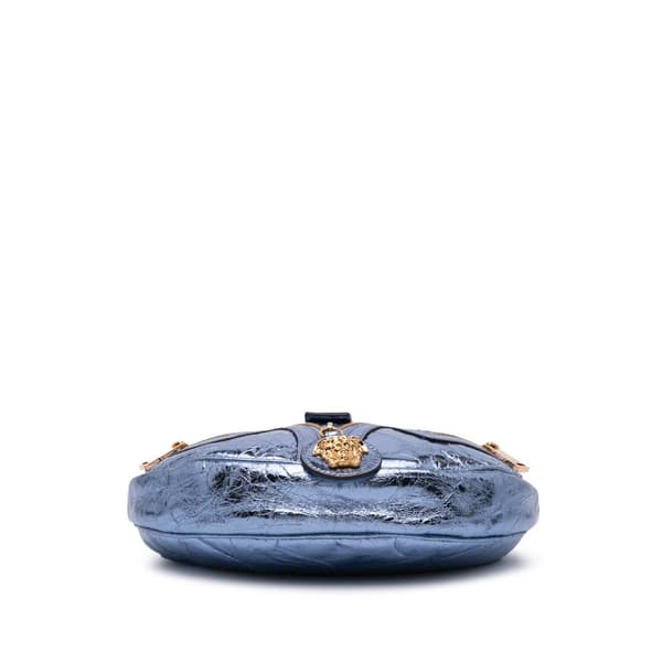 Pre-owned Versace Dua Lipa Small Metallic Lambskin Repeat Hobo Blue