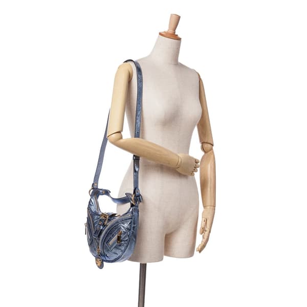 Pre-owned Versace Dua Lipa Small Metallic Lambskin Repeat Hobo Blue