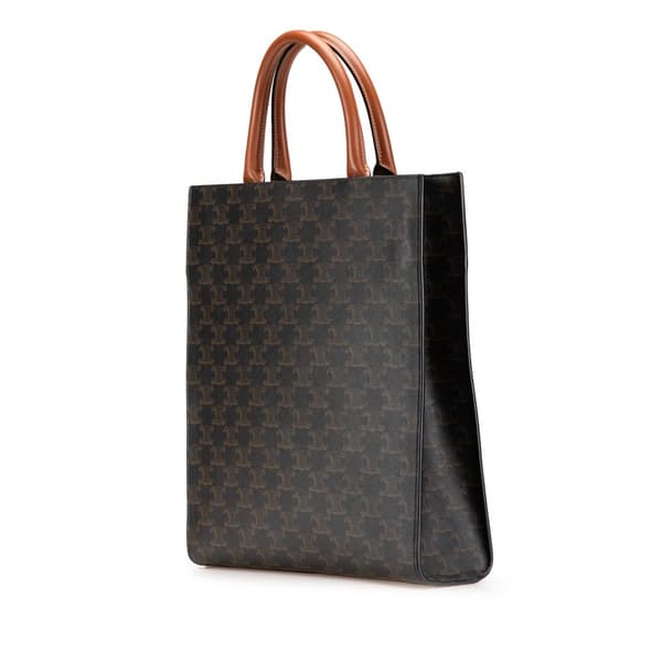 Pre-owned Celine Small Triomphe Coated Canvas Vertical Cabas Satchel Brown