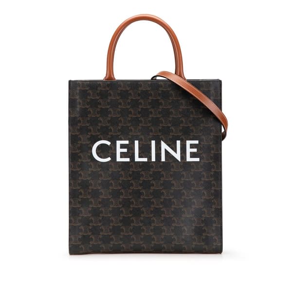 Pre-owned Celine Small Triomphe Coated Canvas Vertical Cabas Satchel Brown