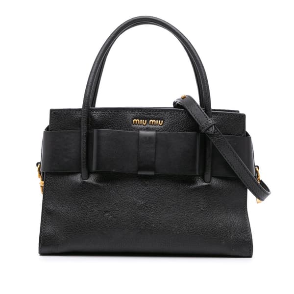 Pre-owned Miu Miu Madras Fiocco Bow Satchel Black