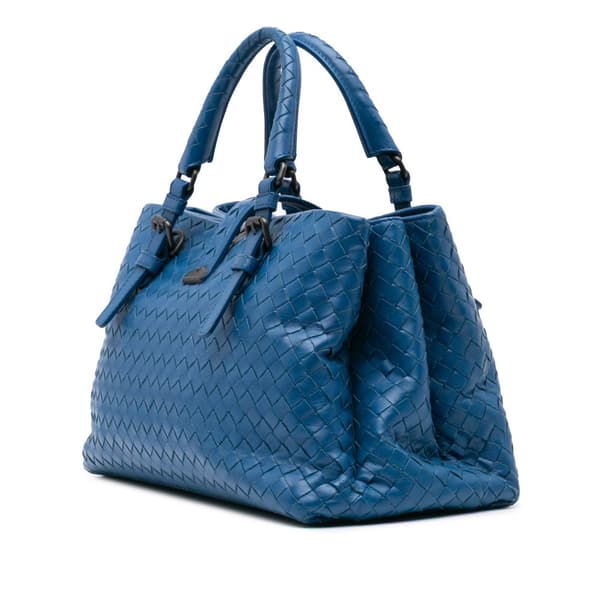 Pre-owned Bottega Veneta Small Nappa Intrecciato Roma Satchel Blue