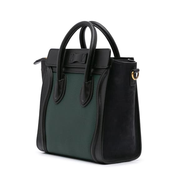 Pre-owned Celine Nano Bicolor Leather Luggage Tote Green