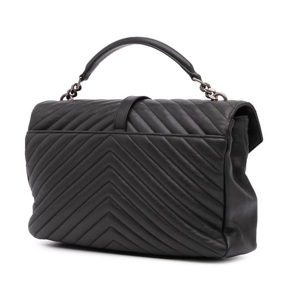 Pre-owned Saint Laurent Large Chevron Sheepskin Monogram College Satchel Black