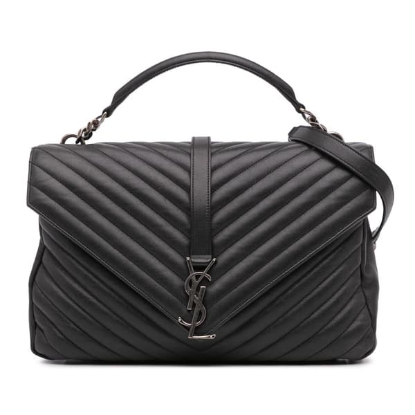 Pre-owned Saint Laurent Large Chevron Sheepskin Monogram College Satchel Black