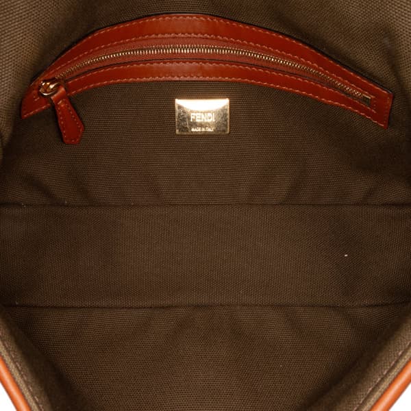 Pre-owned Fendi Zucca Embroidered Canvas Baguette Satchel Brown
