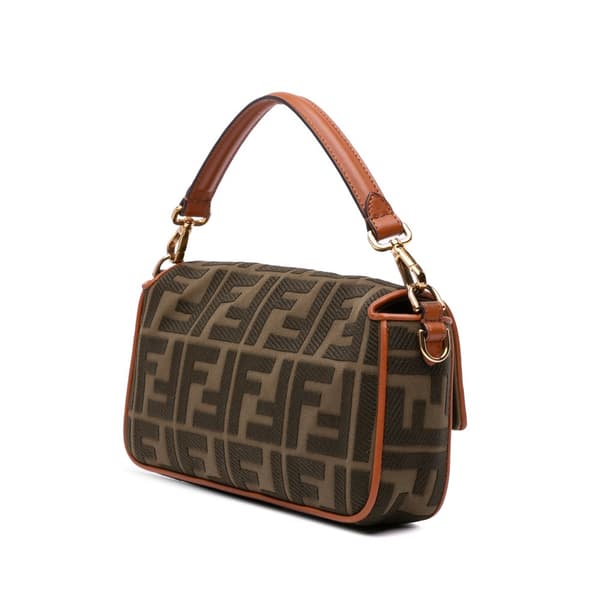 Pre-owned Fendi Zucca Embroidered Canvas Baguette Satchel Brown