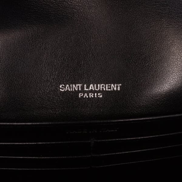 Pre-owned Saint Laurent Crocodile Embossed Monogram Sunset Top Handle Chain Wallet Black