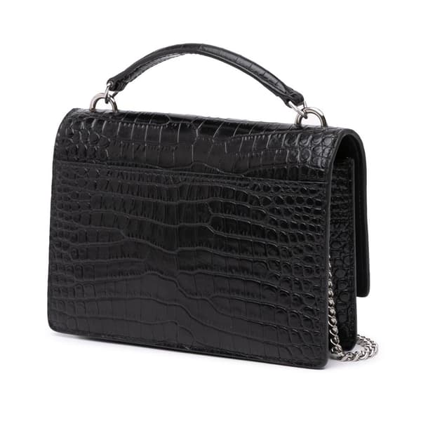 Pre-owned Saint Laurent Crocodile Embossed Monogram Sunset Top Handle Chain Wallet Black