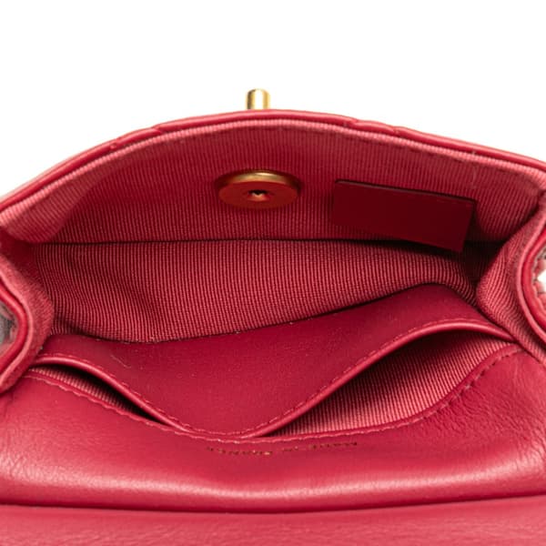 Pre-owned Chanel Quilted Calfskin Lady Card Holder with Chain Top Handle Bag Red