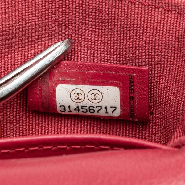 Pre-owned Chanel Quilted Calfskin Lady Card Holder with Chain Top Handle Bag Red