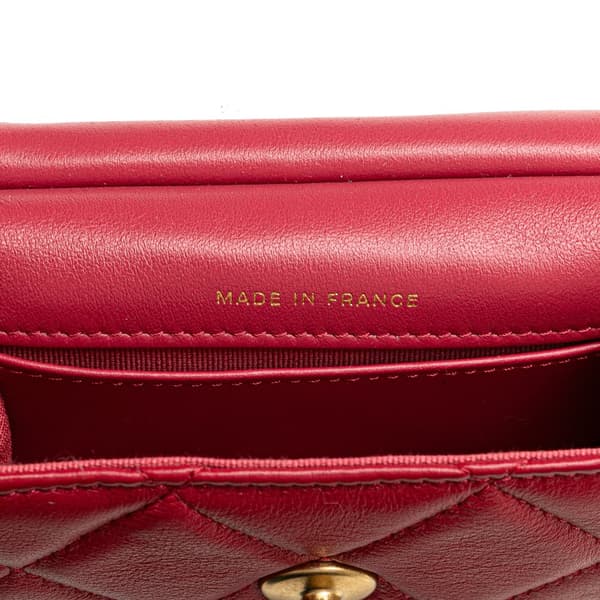 Pre-owned Chanel Quilted Calfskin Lady Card Holder with Chain Top Handle Bag Red