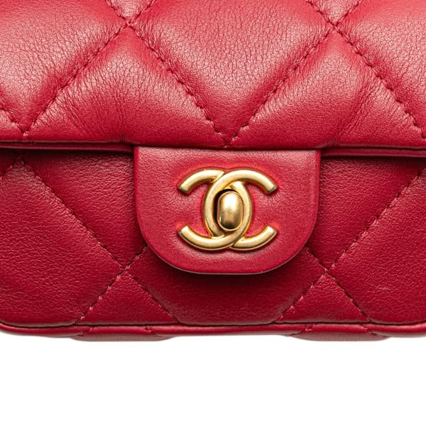 Pre-owned Chanel Quilted Calfskin Lady Card Holder with Chain Top Handle Bag Red