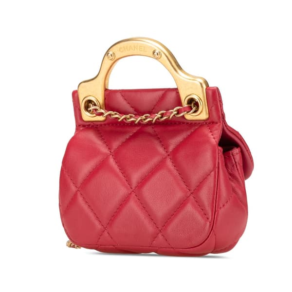 Pre-owned Chanel Quilted Calfskin Lady Card Holder with Chain Top Handle Bag Red