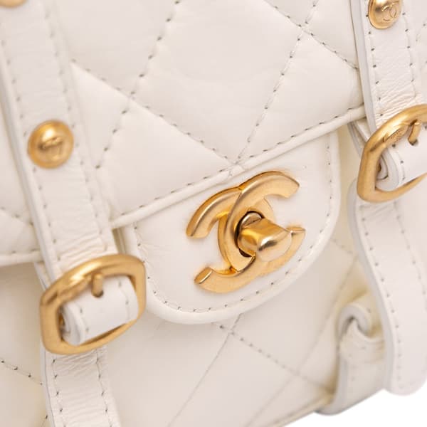 Pre-owned Chanel Mini Aged Calfskin City School Flap White