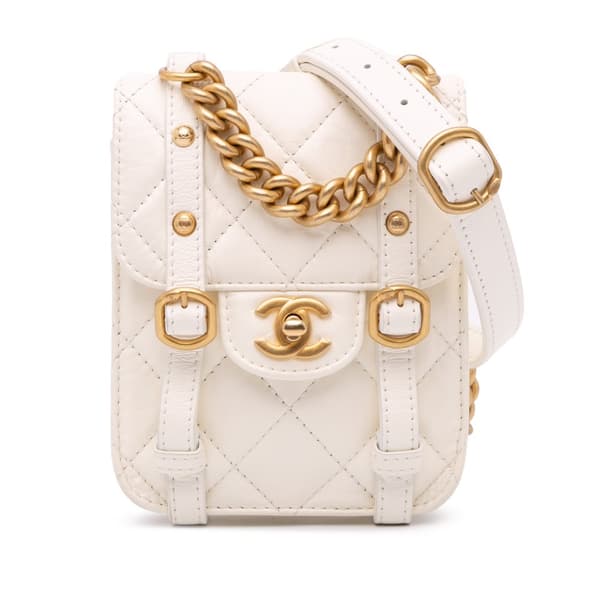 Pre-owned Chanel Mini Aged Calfskin City School Flap White
