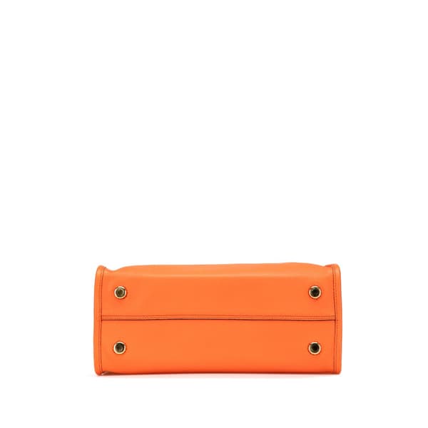 Pre-owned Gucci Small Pebbled Calfskin Logo Convertible Tote Orange