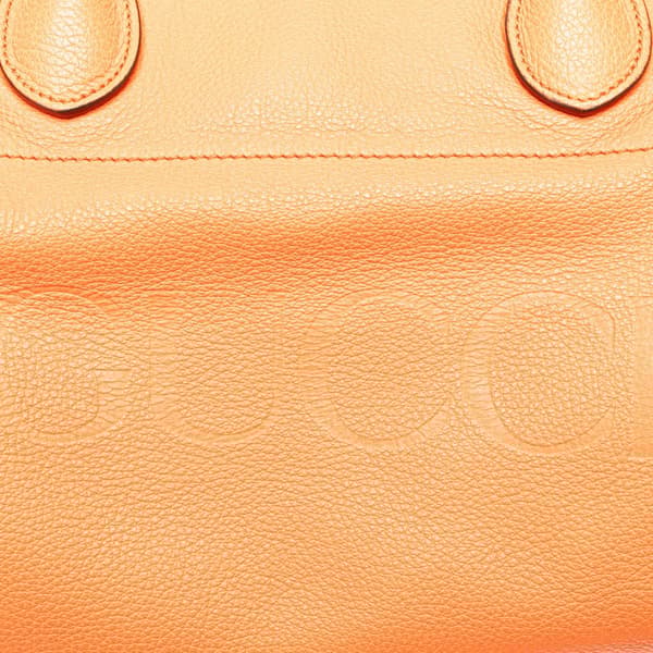 Pre-owned Gucci Small Pebbled Calfskin Logo Convertible Tote Orange