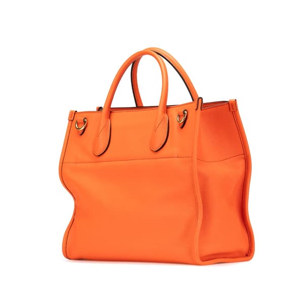 Pre-owned Gucci Small Pebbled Calfskin Logo Convertible Tote Orange