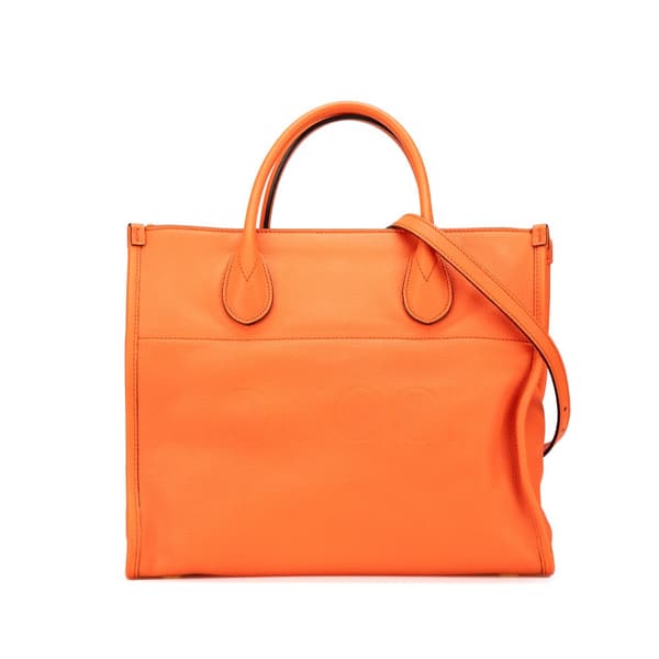 Pre-owned Gucci Small Pebbled Calfskin Logo Convertible Tote Orange