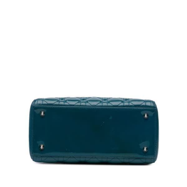 Pre-owned Dior Medium Patent Cannage Lady Dior Blue