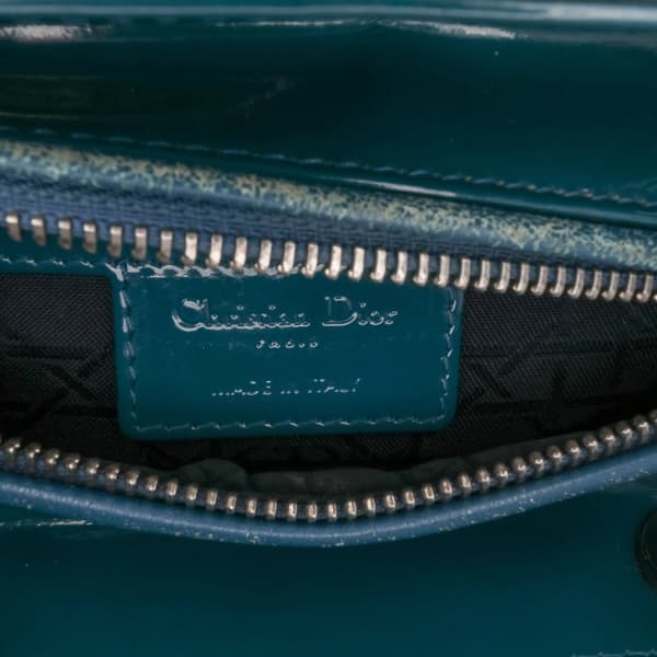 Pre-owned Dior Medium Patent Cannage Lady Dior Blue