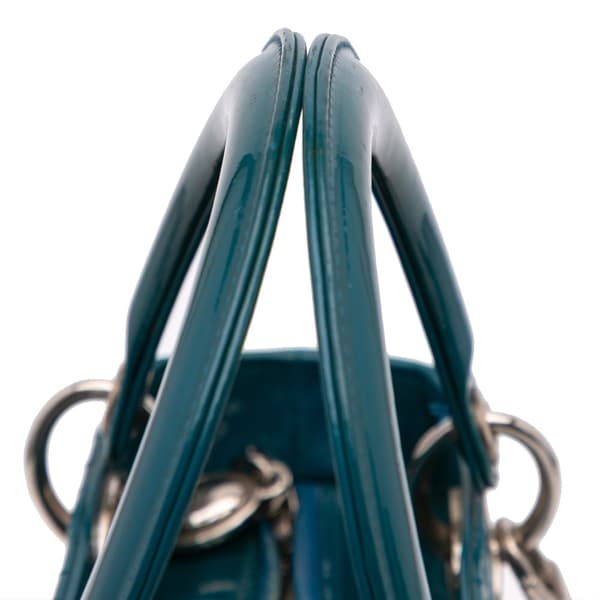 Pre-owned Dior Medium Patent Cannage Lady Dior Blue
