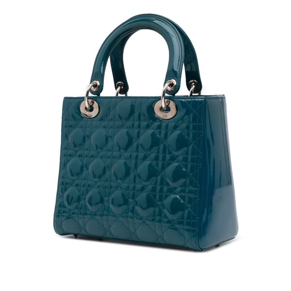 Pre-owned Dior Medium Patent Cannage Lady Dior Blue