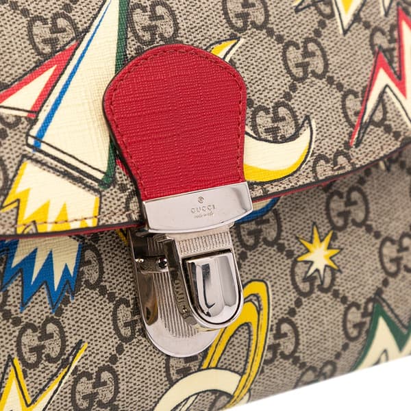 Pre-owned Gucci Small GG Supreme Web Childrens Top Handle Bag Brown