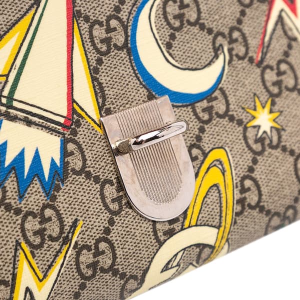 Pre-owned Gucci Small GG Supreme Web Childrens Top Handle Bag Brown