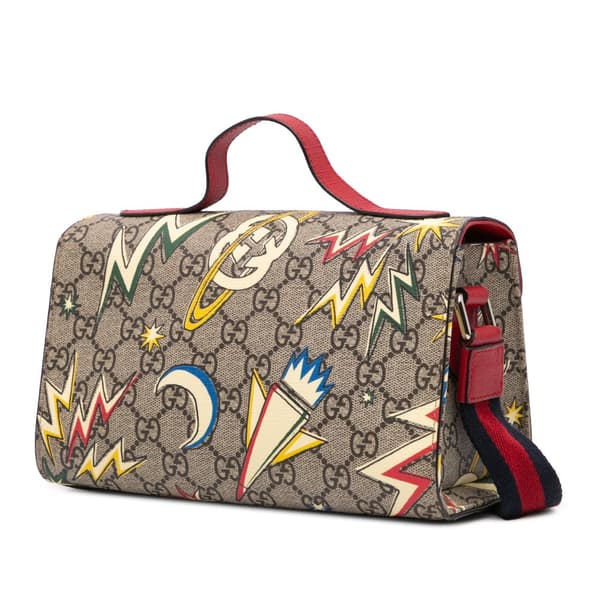 Pre-owned Gucci Small GG Supreme Web Childrens Top Handle Bag Brown