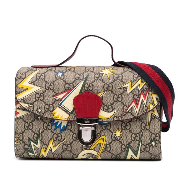 Pre-owned Gucci Small GG Supreme Web Childrens Top Handle Bag Brown