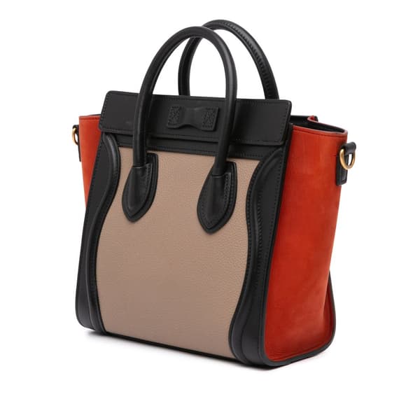 Pre-owned Celine Nano Tricolor Leather Luggage Tote Brown