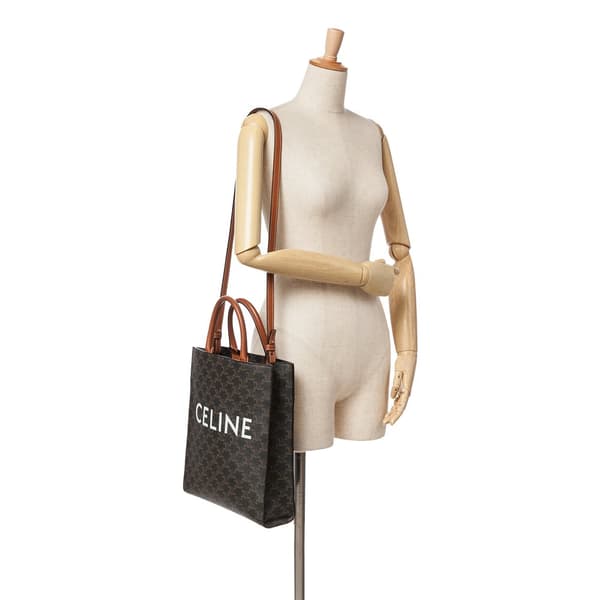 Pre-owned Celine Small Triomphe Coated Canvas Vertical Cabas Satchel Brown