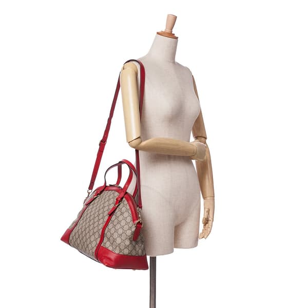 Pre-owned Gucci Large GG Supreme Nice Dome Satchel Brown