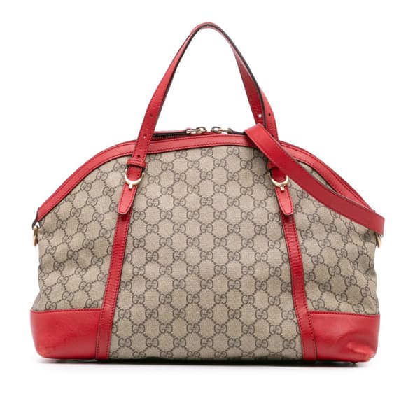 Pre-owned Gucci Large GG Supreme Nice Dome Satchel Brown