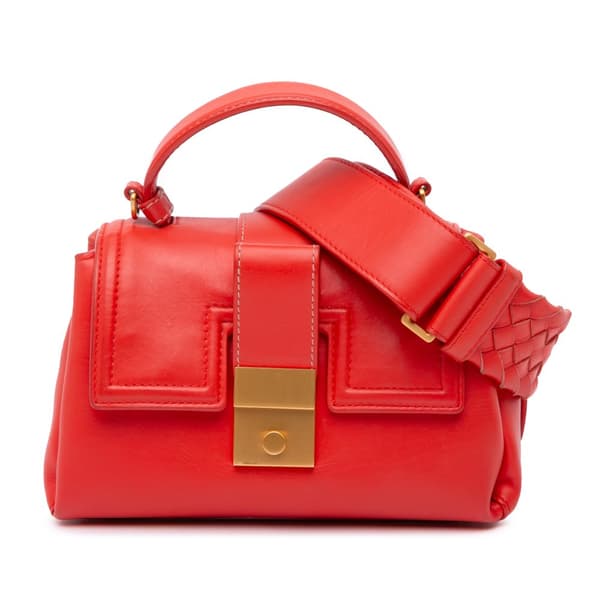 Pre-owned Bottega Veneta Mini Leather Piazza Top Handle Satchel Red