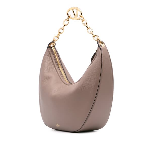 Pre-owned Valentino Medium Grainy Calfskin VLogo Moon Hobo Brown