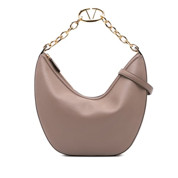 Pre-owned Valentino Medium Grainy Calfskin VLogo Moon Hobo Brown