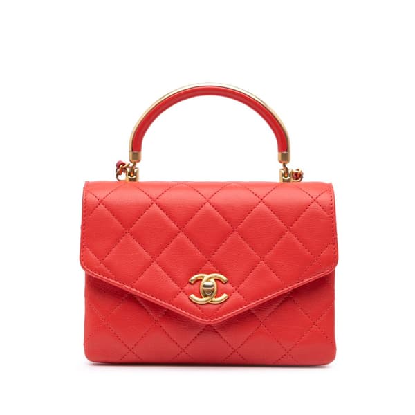 Pre-owned Chanel Small CC Quilted Calfskin Metal Top Handle Envelope Flap Red