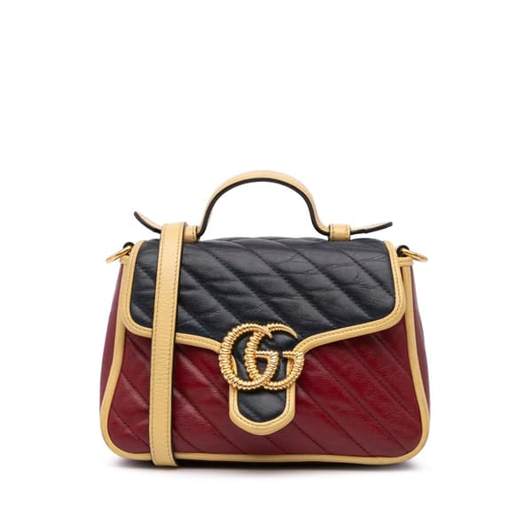 Pre-owned Gucci Mini Tricolor GG Marmont Matelasse Leather Torchon Top Handle Bag Red