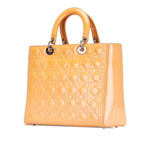 Pre-owned Dior Large Patent Cannage Lady Dior Brown