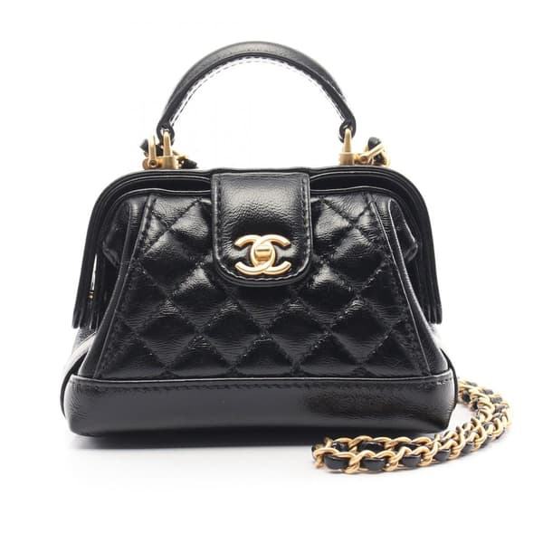 Pre-owned Chanel Small Quilted Shiny Lambskin Cocodoc Top Handle Bag Black
